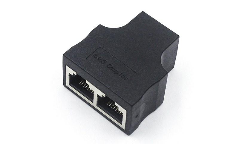 RJ45 8PIN 一母轉(zhuǎn)兩母轉(zhuǎn)接頭黑色帶屏蔽